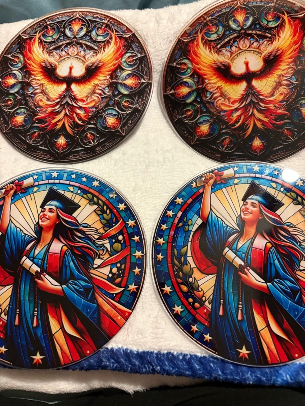 Set of 4 vibrant round wall or window art